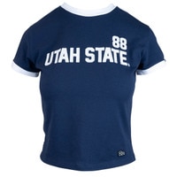 Women's utah state 88 cropped goalie navy baby t-shirt